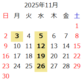 カレンダー2025年11月